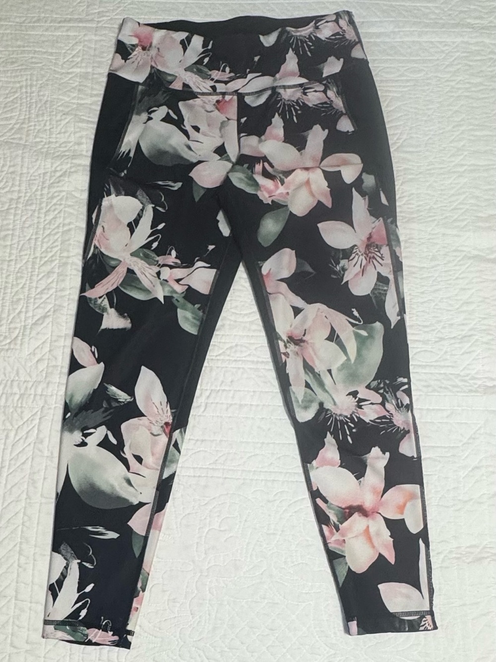 Ideology Black Floral High-Rise Leggings with Pink Accents